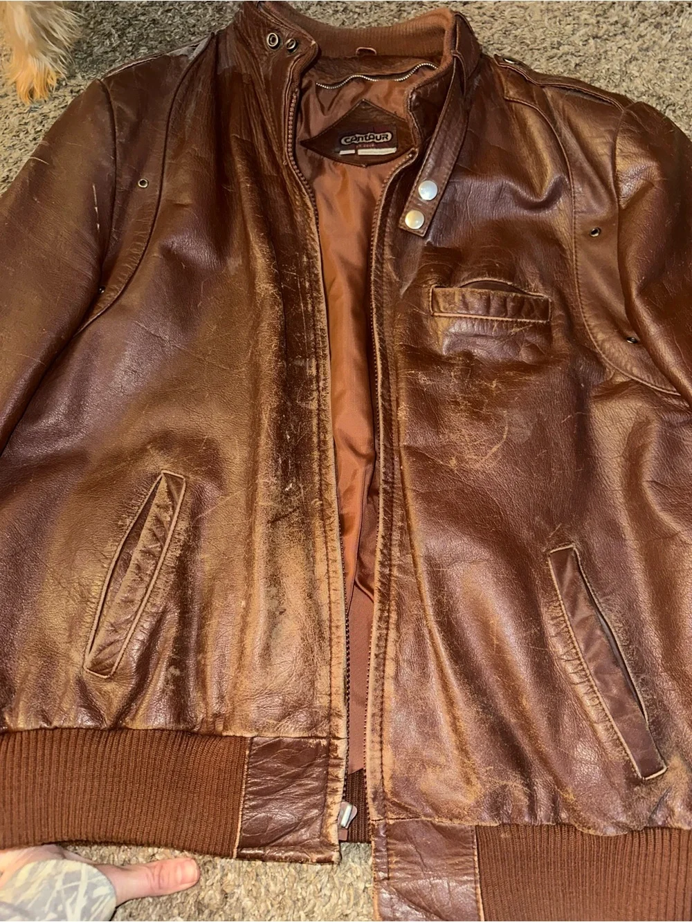 70’s Vintage Men's Brown Leather Bomber Jacket Size 44 Tall